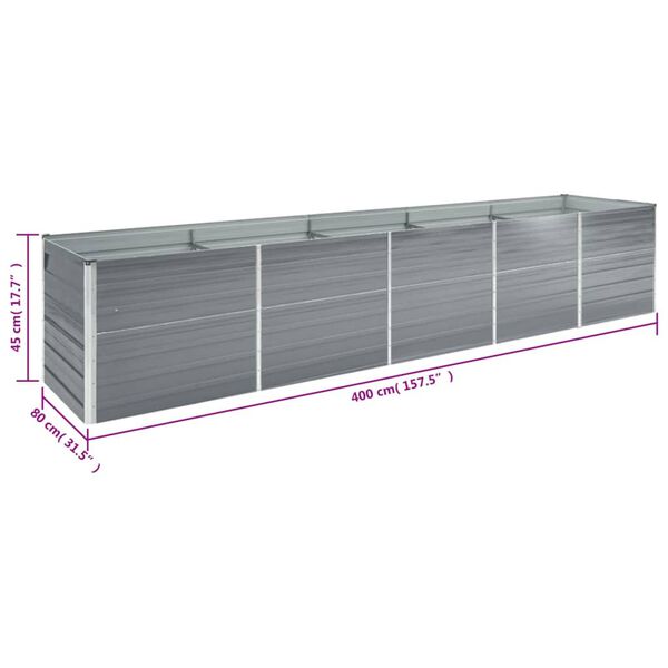 vidaXL Garden Raised Bed Galvanised Steel 400x80x45 cm Grey