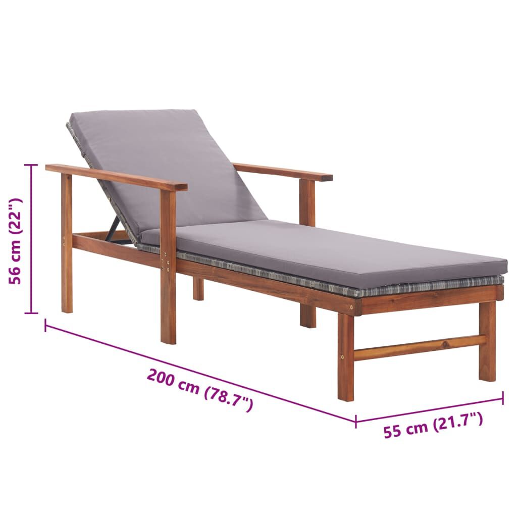vidaXL Sun Lounger with Cushion Poly Rattan and Solid Acacia Wood Grey