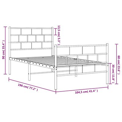 vidaXL Metal Bed Frame without Mattress with Footboard Black 100x190 cm