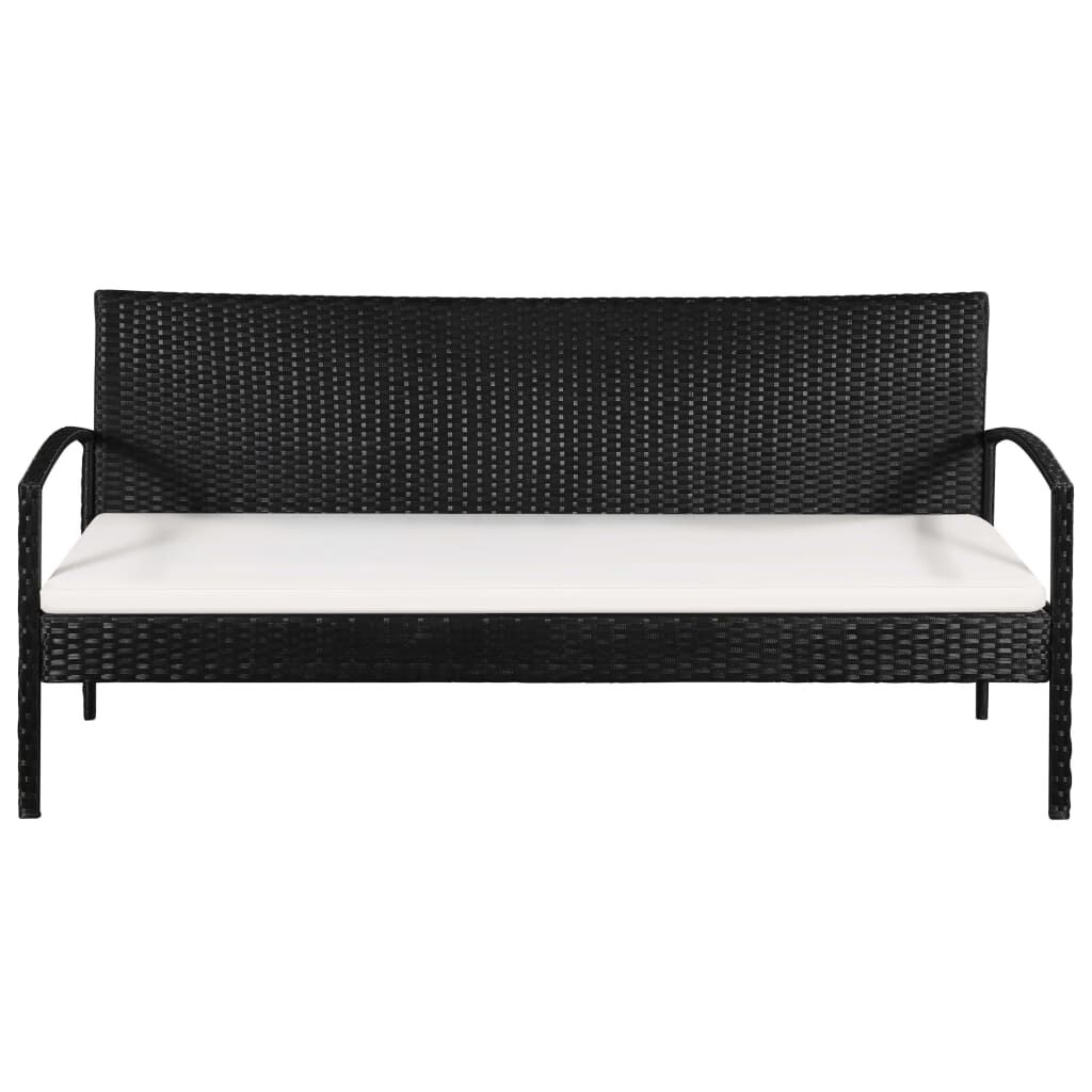 vidaXL 3 Seater Garden Sofa with Cushions Black Poly Rattan