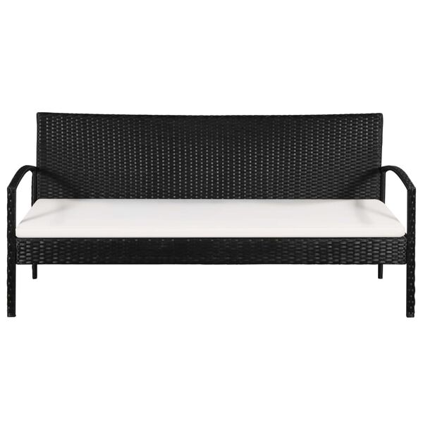 vidaXL 3 Seater Garden Sofa with Cushions Black Poly Rattan