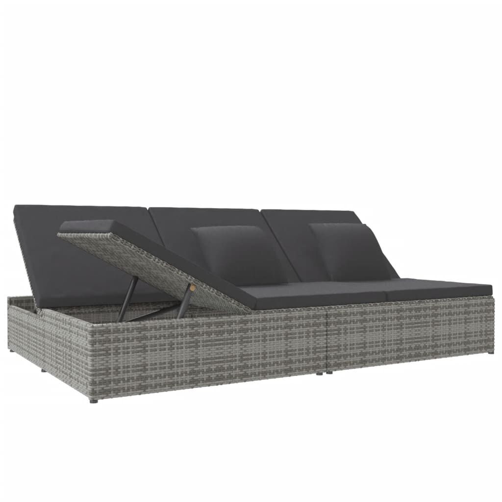 vidaXL Convertible Sun Bed with Cushions Poly Rattan Dark Grey