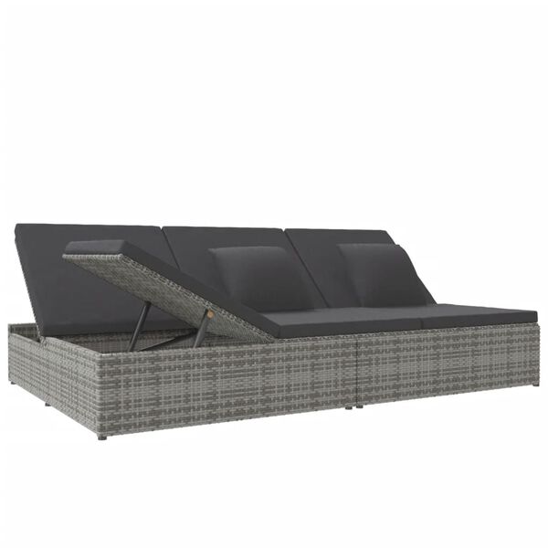 vidaXL Convertible Sun Bed with Cushions Poly Rattan Dark Grey