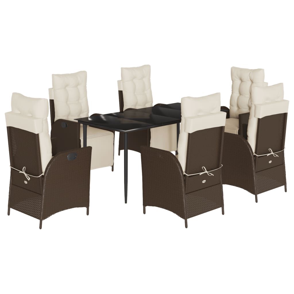 vidaXL 7 Piece Garden Dining Set with Cushions Brown Poly Rattan