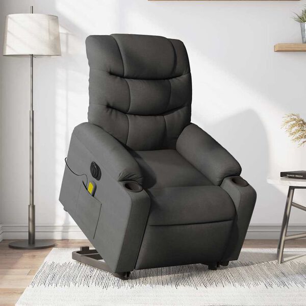 vidaXL Electric Stand up Massage Recliner Chair Dark Grey Fabric