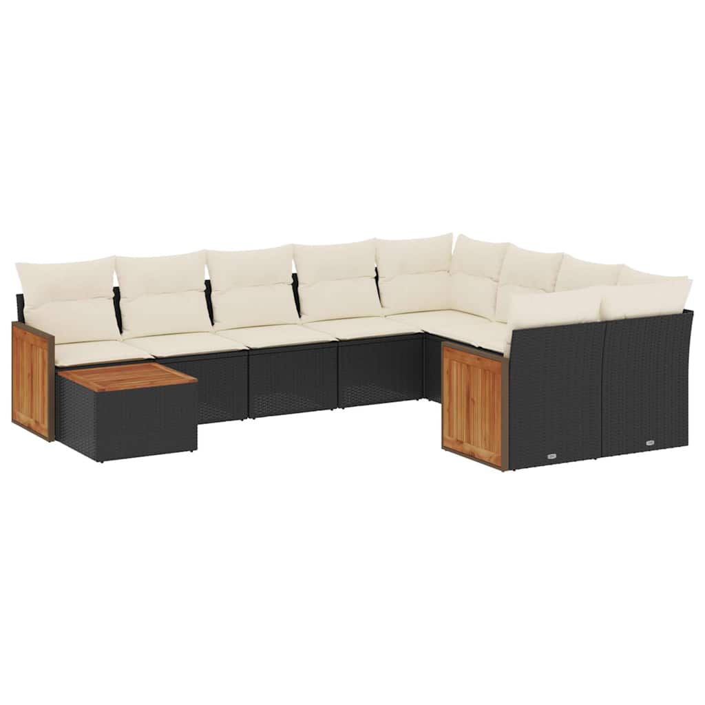 vidaXL 10 Piece Garden Sofa Set with Cushions Black Poly Rattan