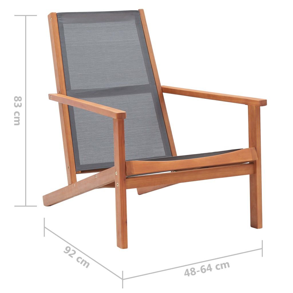 vidaXL Garden Lounge Chair Grey Solid Eucalyptus Wood and Textilene