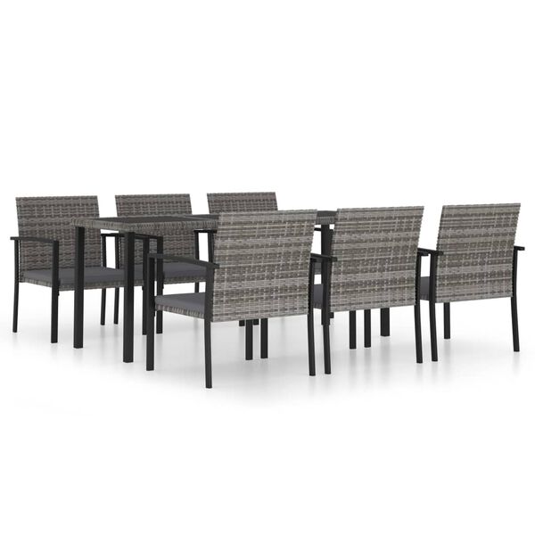 vidaXL 7 Piece Garden Dining Set Poly Rattan Grey