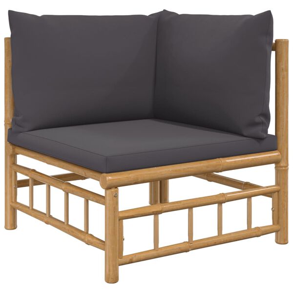 vidaXL 10 Piece Garden Lounge Set with Dark Grey Cushions Bamboo