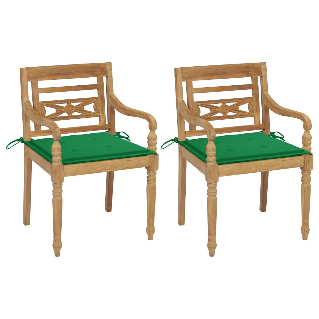 vidaXL Batavia Chairs 2 pcs with Green Cushions Solid Teak Wood