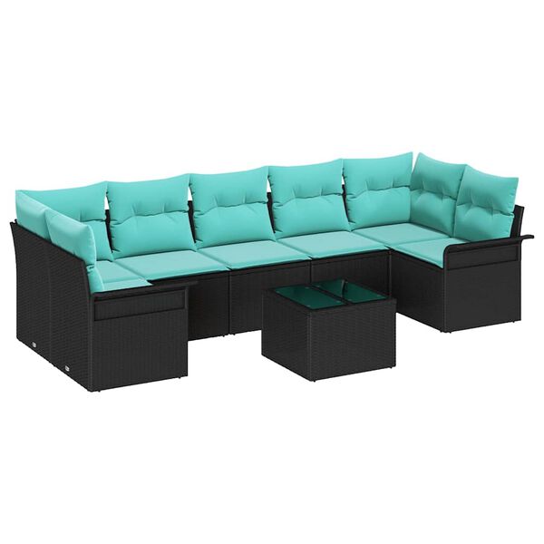 vidaXL Garden Sofa Set 8 pcs Black Poly rattan