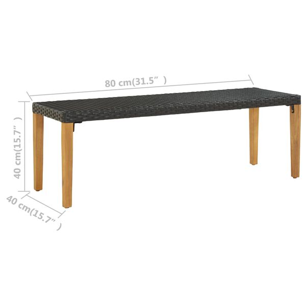vidaXL Garden Bench 80 cm Poly Rattan Black