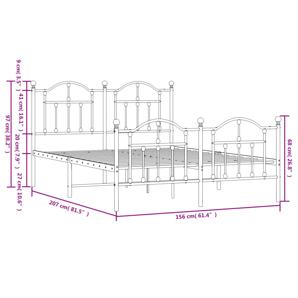 vidaXL Metal Bed Frame without Mattress with Footboard White 150x200cm