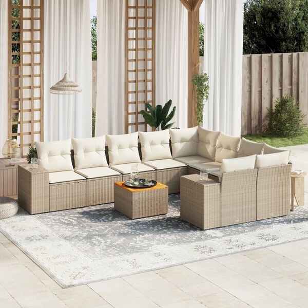 vidaXL 10 Piece Garden Sofa Set with Cushions Beige Poly Rattan