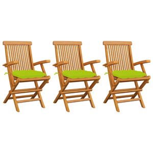 vidaXL Garden Chairs with Bright Green Cushions 3 pcs Solid Teak Wood