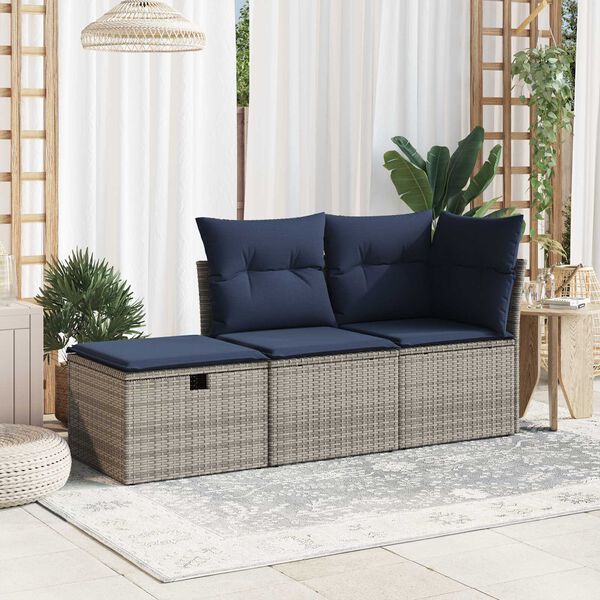 vidaXL Garden Stool with Cushion Grey 55x55x37 cm Poly Rattan
