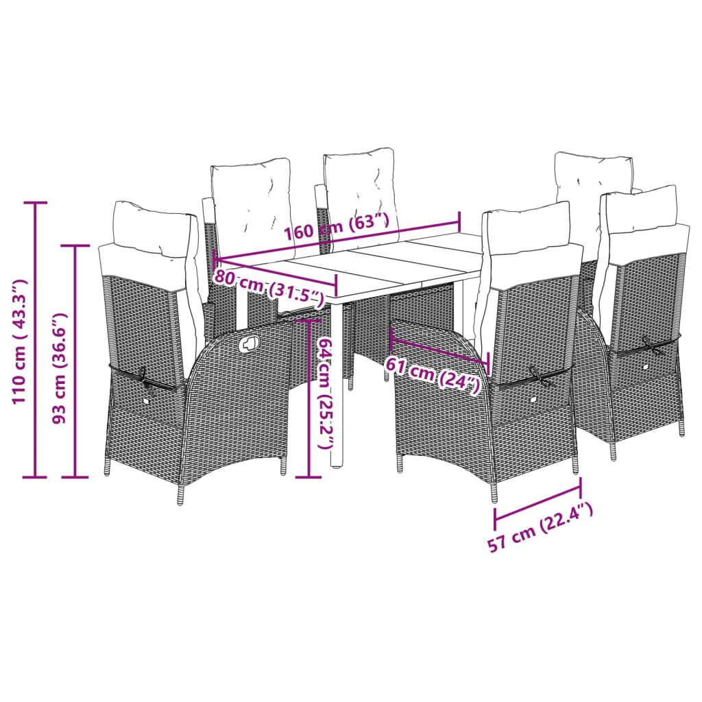 vidaXL 7 Piece Garden Dining Set with Cushions Beige Poly Rattan