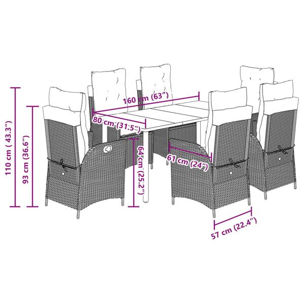 vidaXL 7 Piece Garden Dining Set with Cushions Beige Poly Rattan