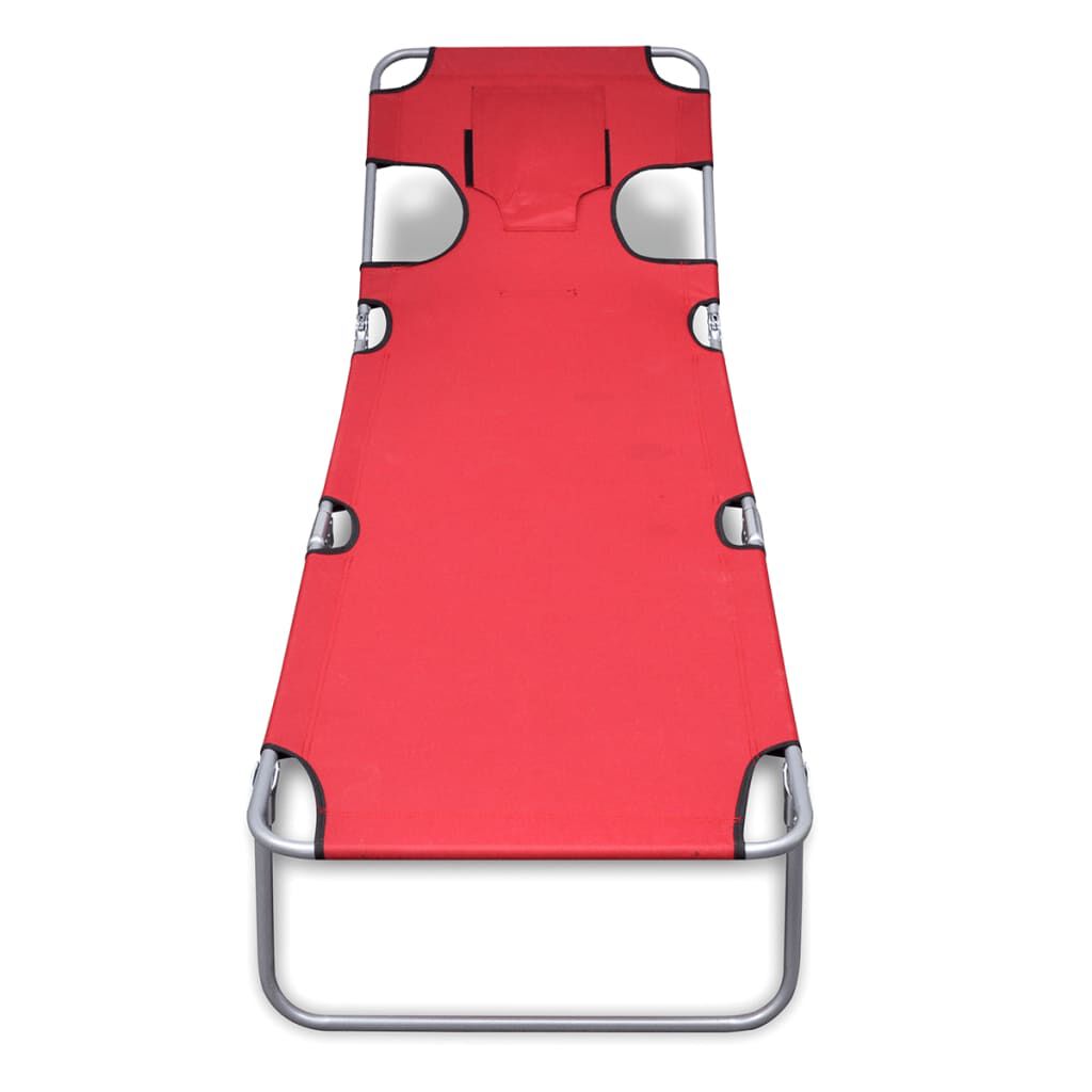 vidaXL Folding Sun Lounger with Head Cushion Powder-coated Steel Red