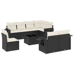 vidaXL 9 Piece Garden Sofa Set with Cushions Black Poly Rattan