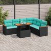 vidaXL 7 Piece Garden Sofa Set with Cushions Black Poly Rattan
