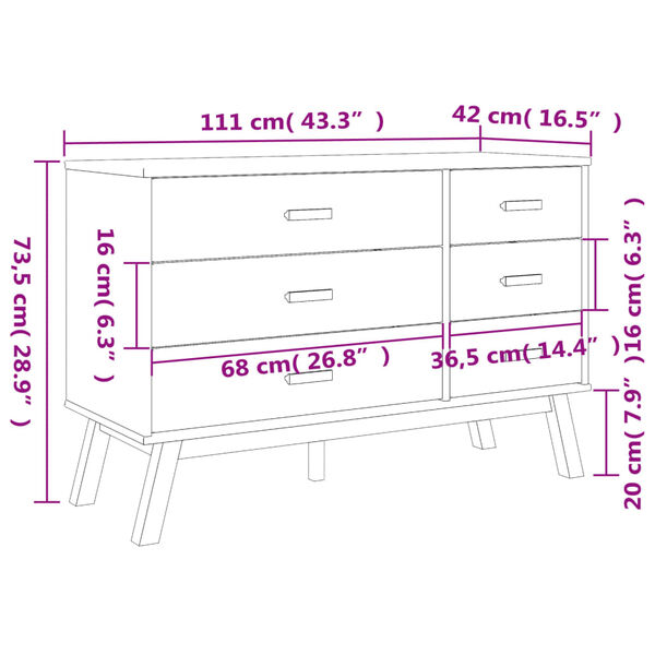 vidaXL Drawer Cabinet OLDEN White and Brown Solid Wood Pine