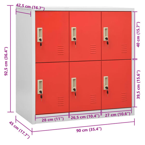 vidaXL Locker Cabinet Light Grey and Red 90x45x92.5 cm Steel