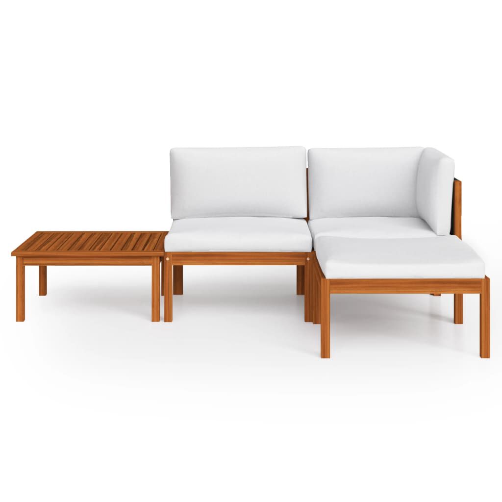 vidaXL 4 Piece Garden Lounge Set with Cushions Cream Solid Acacia Wood
