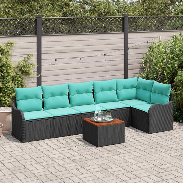 vidaXL Garden Sofa Set 7 pcs Black, turquoise