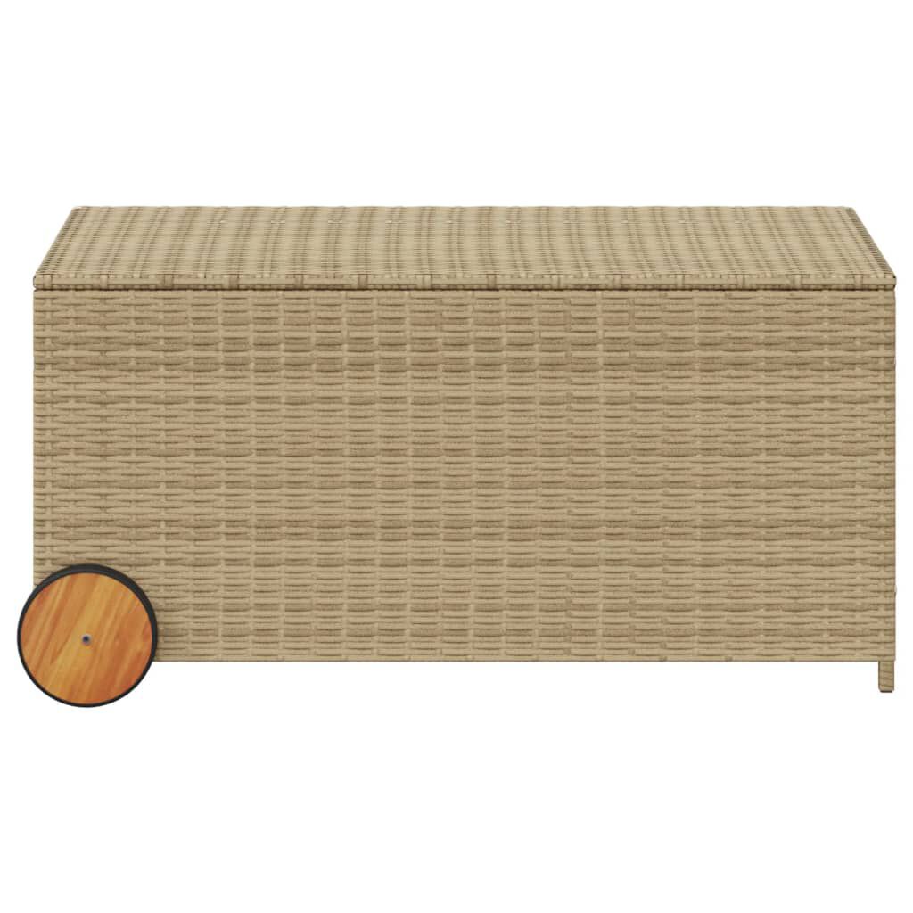 vidaXL Garden Storage Box with Wheels Mix Beige 190L Poly Rattan