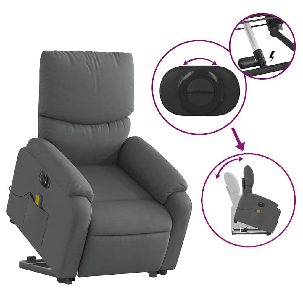 vidaXL Electric Stand up Massage Recliner Chair Dark Grey Fabric