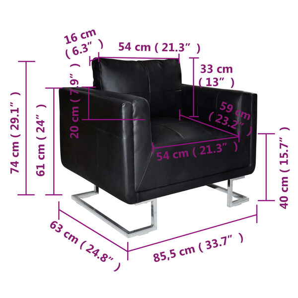 vidaXL Cube Armchair with Chrome Feet Black Leather