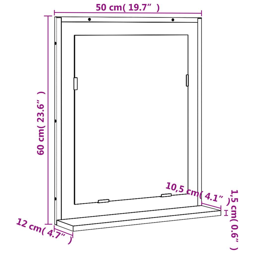 vidaXL Bathroom Mirror with Shelf Smoked Oak 50x12x60 cm Engineered Wood