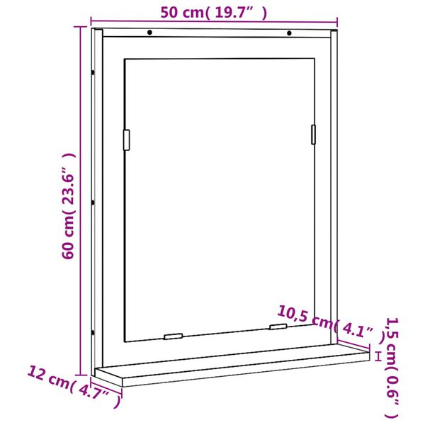 vidaXL Bathroom Mirror with Shelf Smoked Oak 50x12x60 cm Engineered Wood