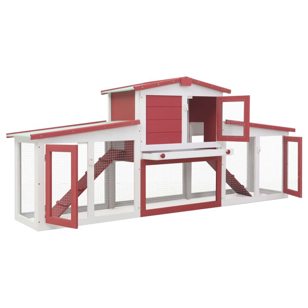 vidaXL Outdoor Large Rabbit Hutch Red and White 204x45x85 cm Wood