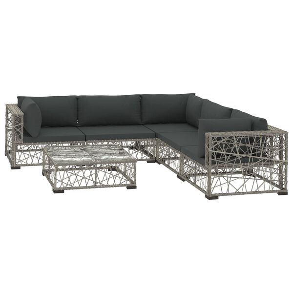 vidaXL 10 Piece Garden Lounge Set with Cushions Poly Rattan Grey