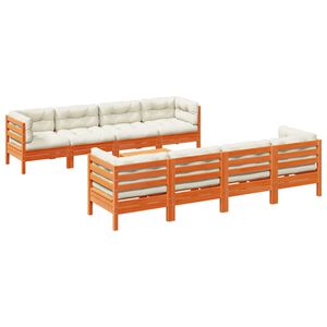 vidaXL 9 Piece Garden Sofa Set with Cushions Wax Brown Solid Wood Pine
