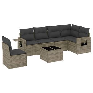 vidaXL 7 Piece Garden Sofa Set with Cushions Grey Poly Rattan
