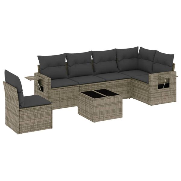 vidaXL 7 Piece Garden Sofa Set with Cushions Grey Poly Rattan