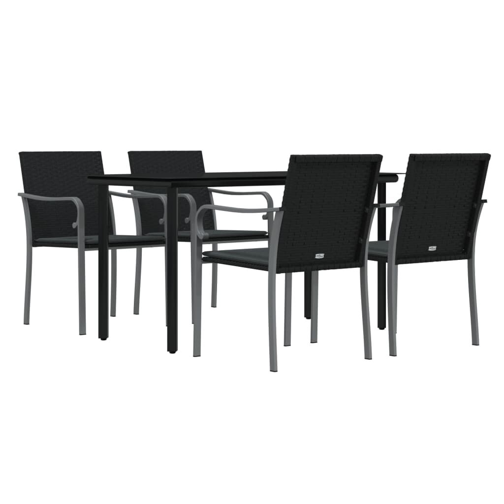 vidaXL 5 Piece Garden Dining Set with Cushions Poly Rattan and Steel