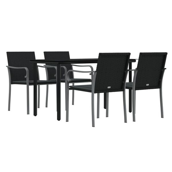 vidaXL 5 Piece Garden Dining Set with Cushions Poly Rattan and Steel