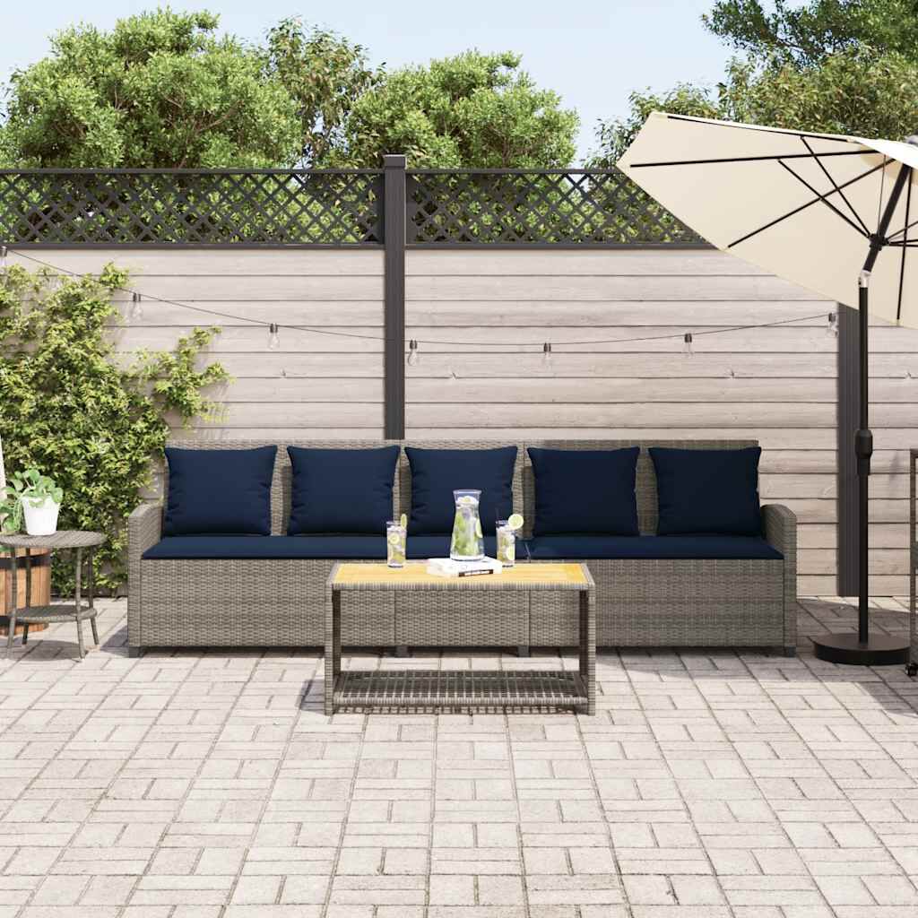 vidaXL Garden Sofa 5-Seater with Cushions Grey Poly Rattan