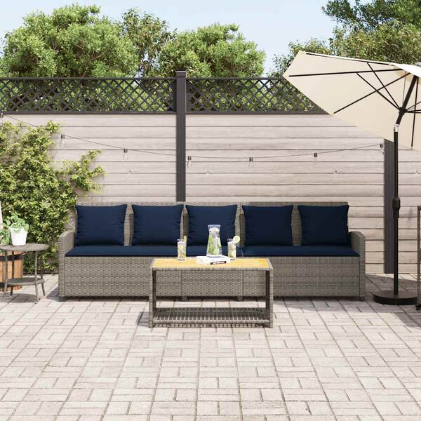 vidaXL Garden Sofa 5-Seater with Cushions Grey Poly Rattan