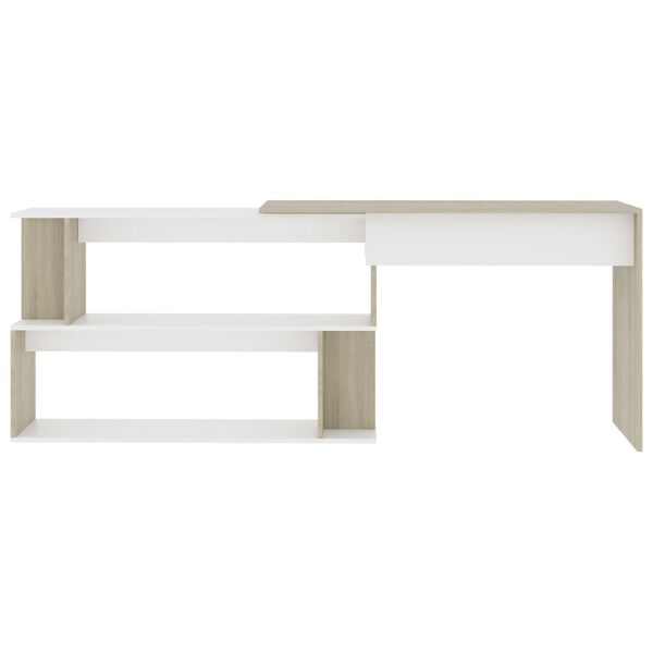 vidaXL Corner Desk White and Sonoma Oak 200x50x76 cm Engineered Wood
