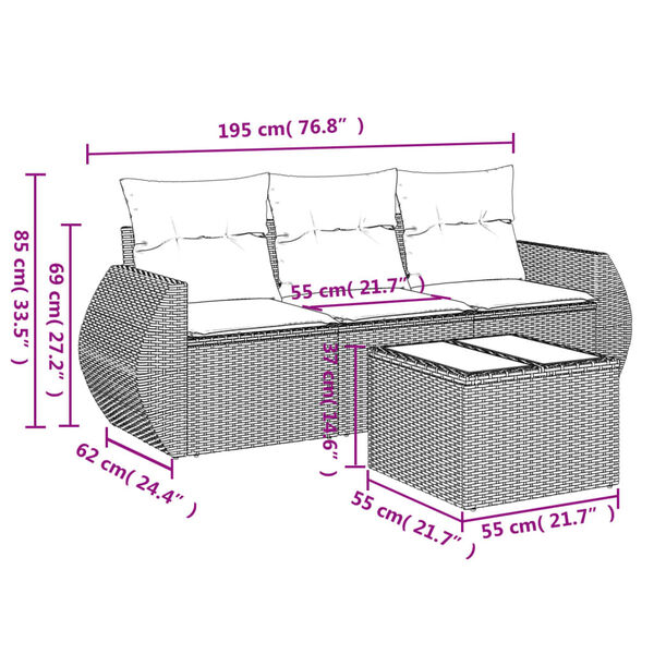 vidaXL 4 Piece Garden Sofa Set with Cushions Black Poly Rattan