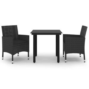 vidaXL 3 Piece Garden Dining Set Poly Rattan and Glass
