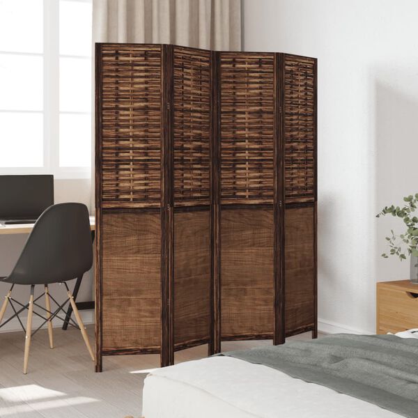 vidaXL Room Divider 4 Panels Dark Brown Solid Wood Paulownia