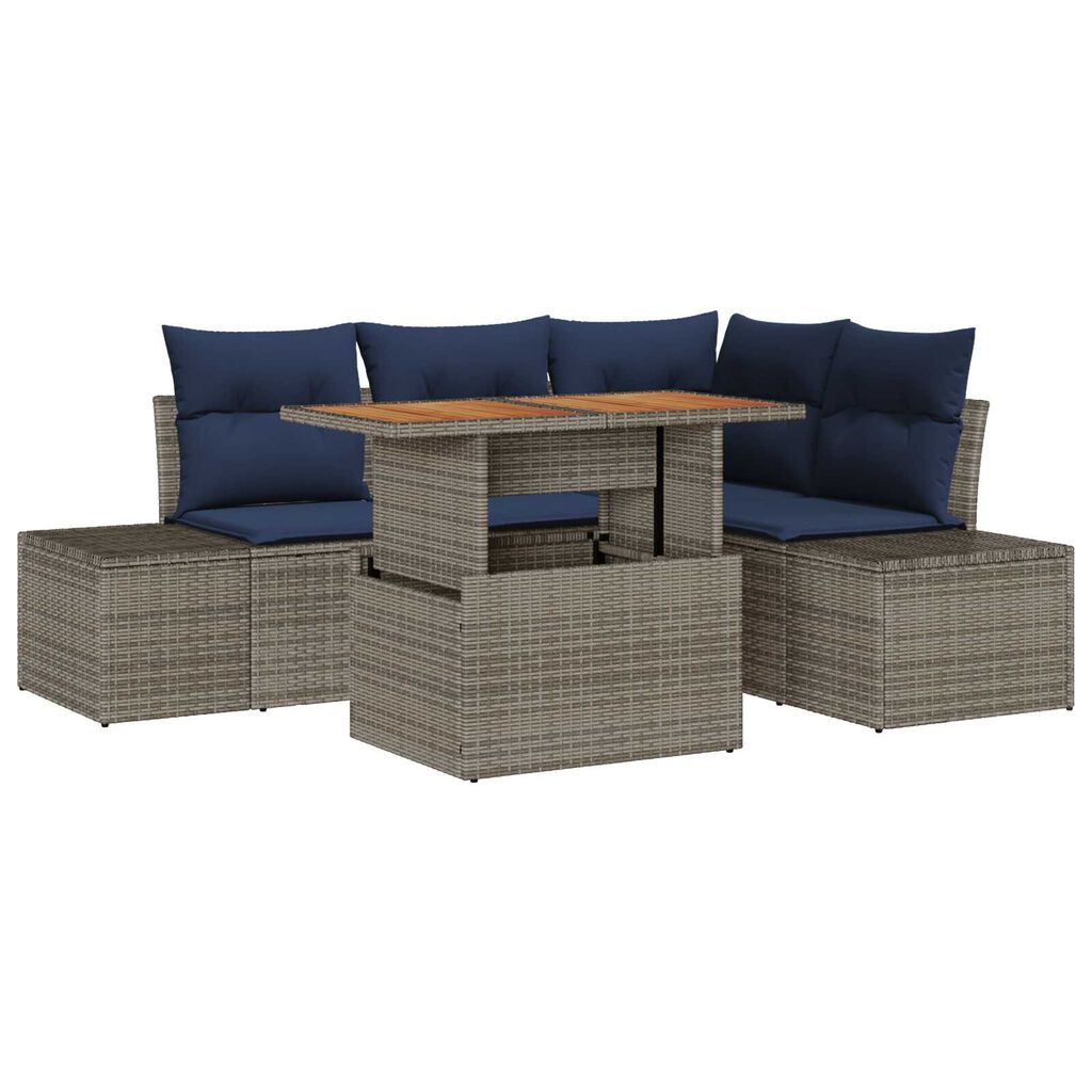 vidaXL 5 Piece Garden Sofa Set with Cushions Grey Poly Rattan Acacia
