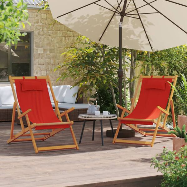 vidaXL Folding Beach Chairs 2 pcs Red Fabric