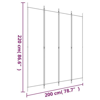 vidaXL 4-Panel Room Divider White 200x220 cm Fabric